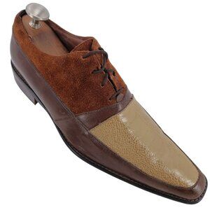 Vintage Unique Mens size 12 Fratelli Brown Beige Ostrich Leg Leather Dress Shoes